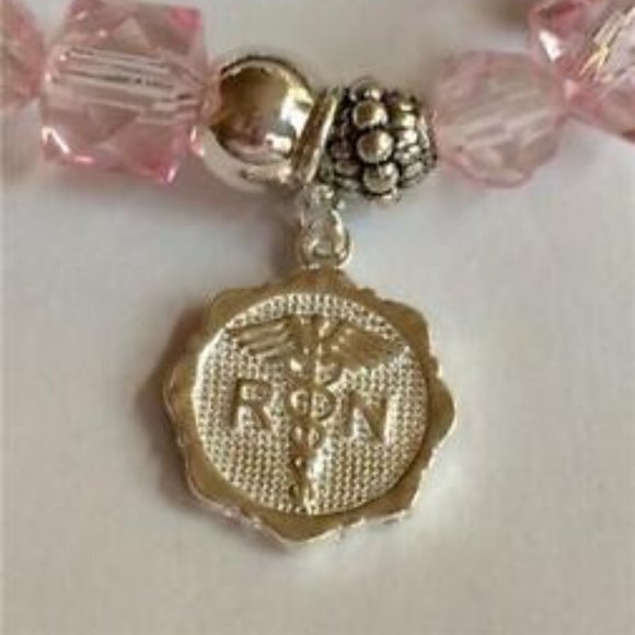 Nursing Charm Bracelet #1 Nurse Caduceus RN Pink Graduation Gift Silver Plated - Picture 5 of 9